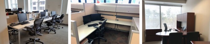 Tre typer kontorer: Åpent landskap, avlukke og eget kontor. (Bilde fra studien) Tre typer kontorer: Åpent landskap, avlukke og eget kontor. (Bilde fra studien)