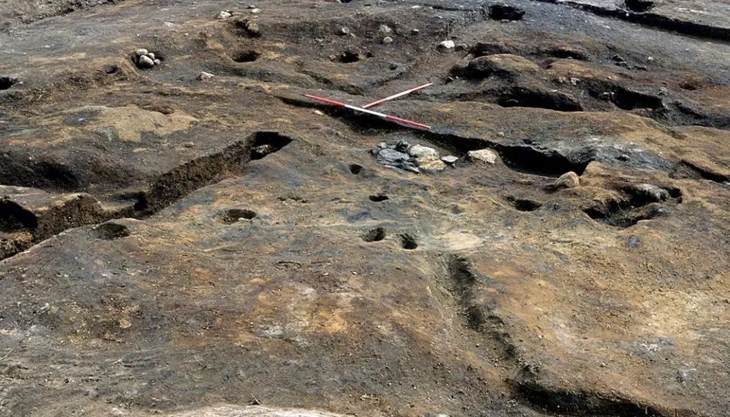 Bildet viser restene av en groptuft fra Ormen Lange-prosjektet i Nyhamna, Aukra, Møre og Romsdal i 2003 og 2003. Groptuften har vært i bruk mellom 5200 og 4100 f.Kr., i 1100 år. (Foto: NTNU Vitenskapsmuseet)