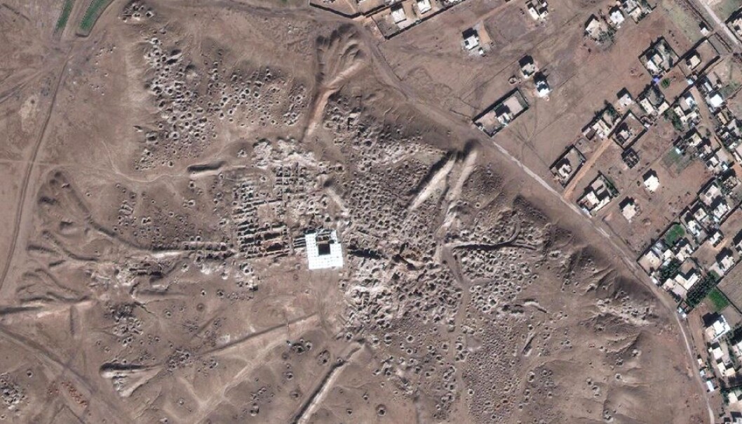 Oldtidsbyen Mari i januar 2017. Alle hullene du ser har sannsynligvis blitt gravd opp for å lete etter arkeologiske gjenstander. Du kan se hvordan det så ut før lengre ned i saken. (Bilde: DigitalGlobe 2017/CC BY) Oldtidsbyen Mari i januar 2017. Alle hullene du ser har sannsynligvis blitt gravd opp for å lete etter arkeologiske gjenstander. Du kan se hvordan det så ut før lengre ned i saken. (Bilde: DigitalGlobe 2017/CC BY)