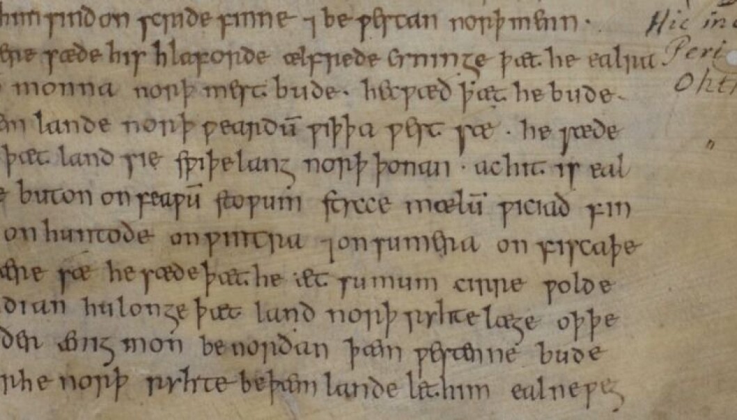 Dette er begynnelsen av historien om nordmannen Ottar (Ohthere på gammelengelsk) som besøkte kong Alfred av England på slutten av 800-tallet. (Foto: British Library MS Add 47967) Dette er begynnelsen av historien om nordmannen Ottar (Ohthere på gammelengelsk) som besøkte kong Alfred av England på slutten av 800-tallet. (Foto: British Library MS Add 47967)