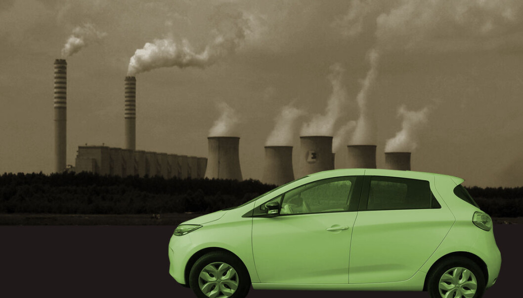 Batterier produsert med skitten kullkraft gjør elbilen mindre klimavennlig. Men hvor mye mindre? Regnestykket er ikke så dystert som kritikere av elbilen vil ha det til, og tallene blir stadig grønnere. (Illustrasjonsbilde: Pibwl, CC-BY 3.0 (kraftverk)/Grey Geezer (bil) Batterier produsert med skitten kullkraft gjør elbilen mindre klimavennlig. Men hvor mye mindre? Regnestykket er ikke så dystert som kritikere av elbilen vil ha det til, og tallene blir stadig grønnere. (Illustrasjonsbilde: Pibwl, CC-BY 3.0 (kraftverk)/Grey Geezer (bil)