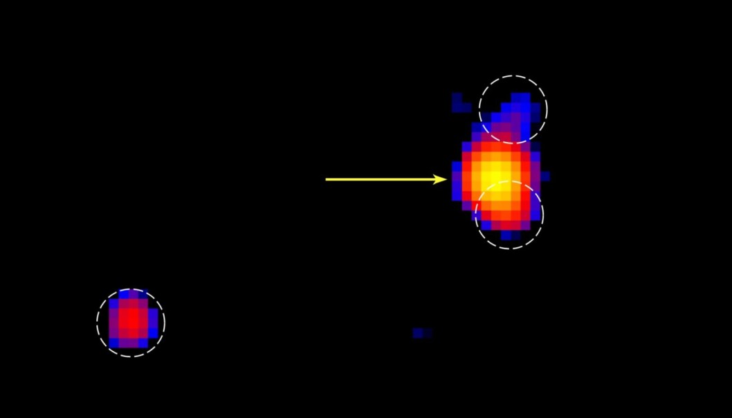 Bildet viser et blaff av røntgenstråling i stjerneklyngen NGC 6540. Strålingen er så uvanlig at forskere er ikke sikre på hva som er kilden bak blaffet. (Bilde: ESA/XMM-Newton/INAF/A. De Carlo) Bildet viser et blaff av røntgenstråling i stjerneklyngen NGC 6540. Strålingen er så uvanlig at forskere er ikke sikre på hva som er kilden bak blaffet. (Bilde: ESA/XMM-Newton/INAF/A. De Carlo)
