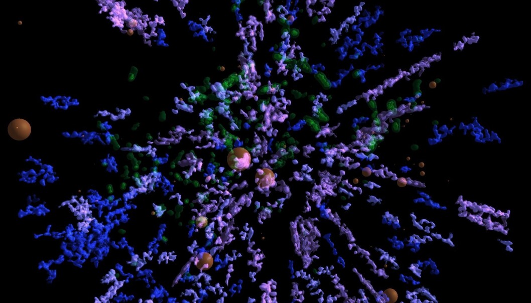 De 400 000 mest massive stjernene i Melkeveien 10 000 lysår eller nærmere jorda. (Grafikk: K. Jardine, Galaxy Map) De 400 000 mest massive stjernene i Melkeveien 10 000 lysår eller nærmere jorda. (Grafikk: K. Jardine, Galaxy Map)