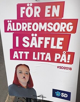 Heller ikke på gata i Säffle unngår de lokale Sverigedemokraterna nazistempelet. (Foto: Siw Ellen Jakobsen) Heller ikke på gata i Säffle unngår de lokale Sverigedemokraterna nazistempelet. (Foto: Siw Ellen Jakobsen)