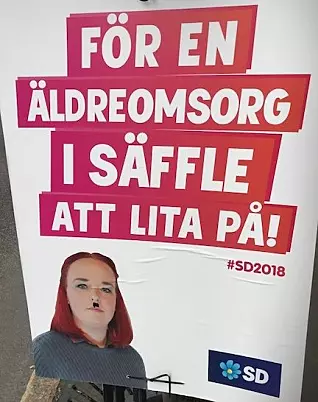 Heller ikke på gata i Säffle unngår de lokale Sverigedemokraterna nazistempelet. (Foto: Siw Ellen Jakobsen)