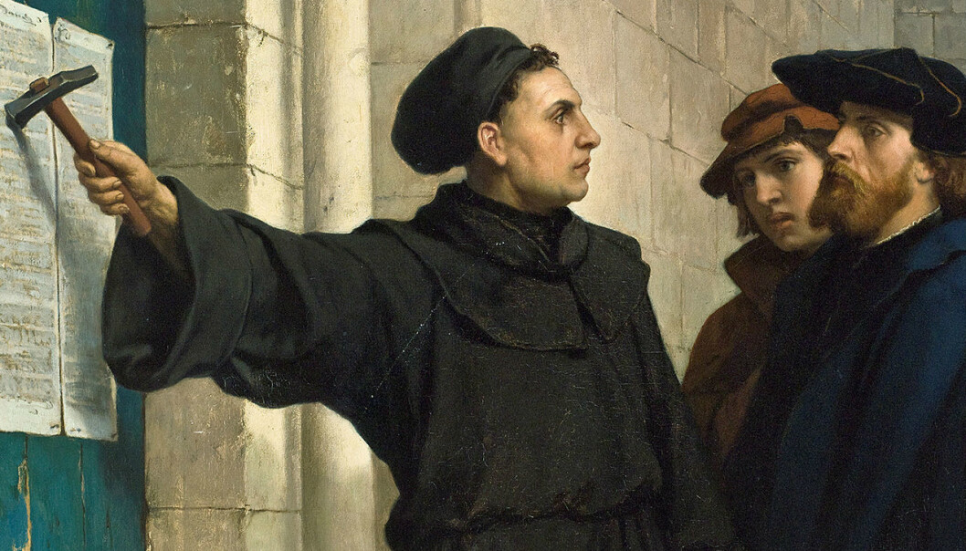Noreg blei motvillig trekt inn i reformasjonen, da den danske kongen Christian III gjorde statskupp og innførte lutherdomen som statsreligion i Danmark og Noreg i 1536. (Maleri: Ferdinand Pauwels, Luthers Thesenanschlag, 1872. Kilde: Wikimedia Commons) Noreg blei motvillig trekt inn i reformasjonen, da den danske kongen Christian III gjorde statskupp og innførte lutherdomen som statsreligion i Danmark og Noreg i 1536. (Maleri: Ferdinand Pauwels, Luthers Thesenanschlag, 1872. Kilde: Wikimedia Commons)