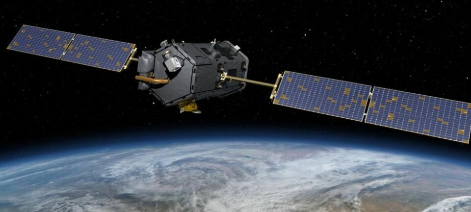 Satellitten OCO-2 har siden 2014 sendt millioner av målinger av CO₂ i atmosfæren tilbake til forskere på jorden.  (Illustrasjon: NASA)