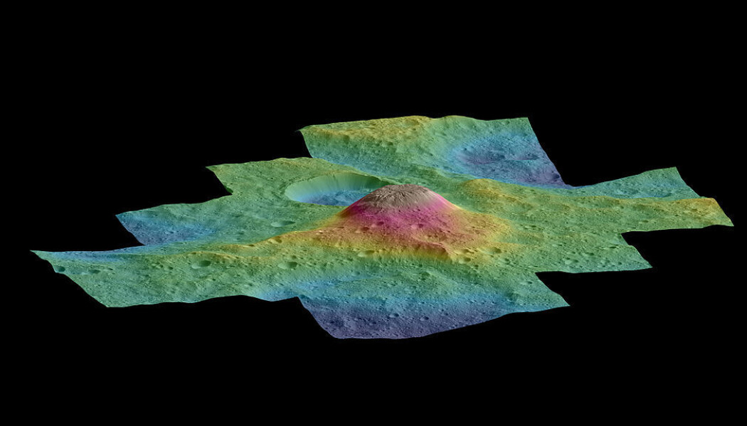 Et bilde som viser høydeforskjellen mellom Ahuna Mons og området rundt. Det har noen slående likheter med en underjordisk kvise. (Bilde: NASA/JPL-Caltech/UCLA/MPS/DLR/IDA) Et bilde som viser høydeforskjellen mellom Ahuna Mons og området rundt. Det har noen slående likheter med en underjordisk kvise. (Bilde: NASA/JPL-Caltech/UCLA/MPS/DLR/IDA)