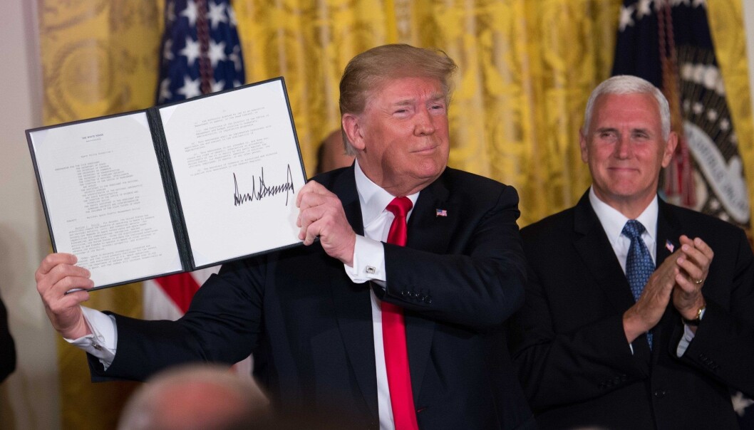 President Donald Trump har gitt forsvarsdepartementet Pentagon ordre om å etablere en romstyrke som en sjette forsvarsgren.
(Foto: Erin Scott, Polaris, NTB Scanpix) President Donald Trump har gitt forsvarsdepartementet Pentagon ordre om å etablere en romstyrke som en sjette forsvarsgren.
(Foto: Erin Scott, Polaris, NTB Scanpix)