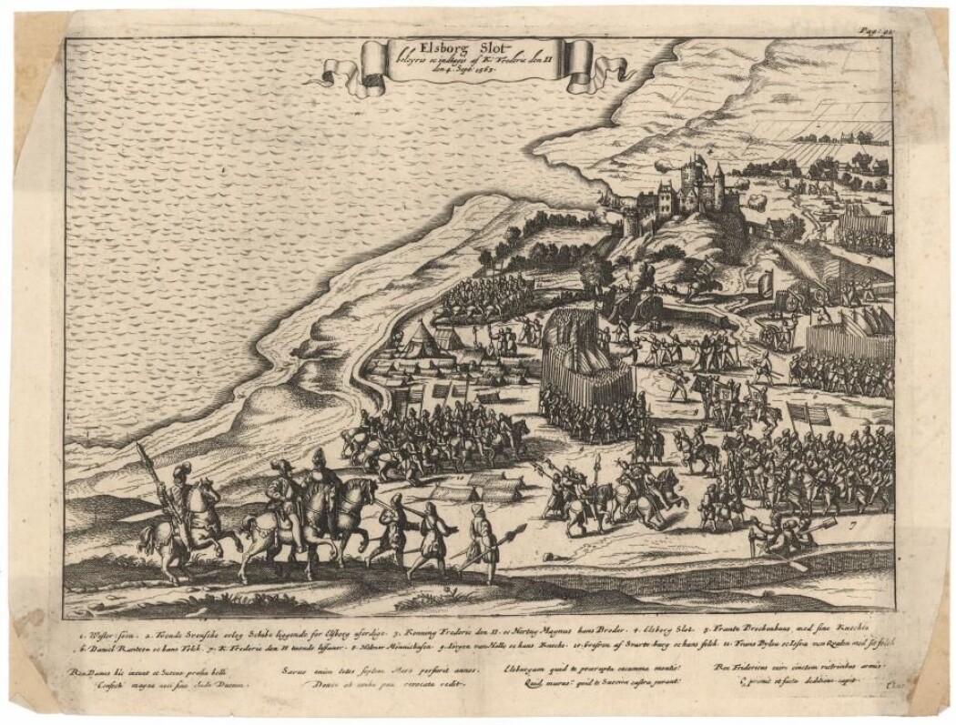 Frederik II, sønn av Christian III, erobret allerede 4. september 1563 den svenske festningen Elfsborg. Det er svenskenes eneste adgang til Kattegat og de dansk-norske forbindelsene. På grafikken ser vi angrepet på Elfsborg. (Illustrasjon: Det kongelige bibliotek) Frederik II, sønn av Christian III, erobret allerede 4. september 1563 den svenske festningen Elfsborg. Det er svenskenes eneste adgang til Kattegat og de dansk-norske forbindelsene. På grafikken ser vi angrepet på Elfsborg. (Illustrasjon: Det kongelige bibliotek)
