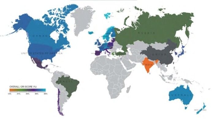 Hvor lyst eller mørkt kan du se på framtida som pensjonist? Denne indeksen plasserer Norge (lyseblått) helt på topp i verden, sammen med Sveits og Island. Også i Nederland, Canada, Australia og New Zealand har kommende pensjonister mindre grunn til å frykte framtida enn i andre land. Indeksen er basert på landets finanser, folks livskvalitet, materiell velstand, miljøtilstand, helsestell og demografisk utvikling. (Data og grafikk: Natixis-rapporten «2017 Global Retirement Index. An in-depth assessment of retirement security in the developed world».) Hvor lyst eller mørkt kan du se på framtida som pensjonist? Denne indeksen plasserer Norge (lyseblått) helt på topp i verden, sammen med Sveits og Island. Også i Nederland, Canada, Australia og New Zealand har kommende pensjonister mindre grunn til å frykte framtida enn i andre land. Indeksen er basert på landets finanser, folks livskvalitet, materiell velstand, miljøtilstand, helsestell og demografisk utvikling. (Data og grafikk: Natixis-rapporten «2017 Global Retirement Index. An in-depth assessment of retirement security in the developed world».)