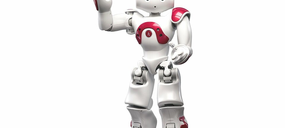 Roboten Nao ser ut som et menneske og er ifølge produsenten nå den mest brukte lærerroboten i verden. Han er utviklet i Frankrike og koster 70 000 kroner.  (Bilde: Aldebaran Robotics)