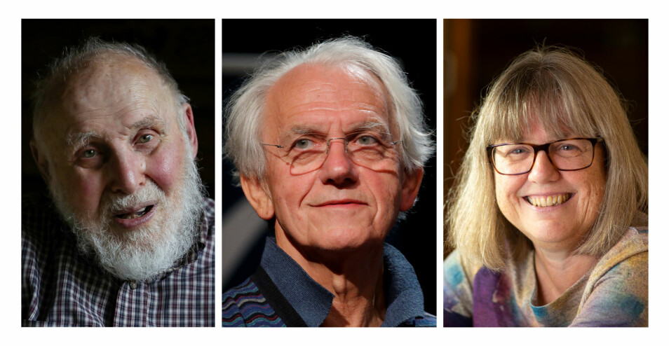 Arthur Ashkin, Gérard Mourou og Donna Strickland er årets vinnere av nobelprisen i fysikk. (Foto: Brendan McDermid / Charles Platiau / Peter Power / Reuters / NTB Scanpix)