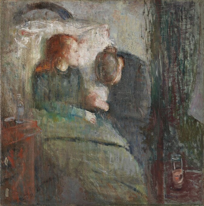 Maleren Edvard Munch tenkte kanskje på søsteren sin da han malte bildet som heter Det syke barn. Søsteren ble syk og døde da Munch var barn. (Bilde: «Det syke barn», malt i 1885-86 av Edvard Munch) Maleren Edvard Munch tenkte kanskje på søsteren sin da han malte bildet som heter Det syke barn. Søsteren ble syk og døde da Munch var barn. (Bilde: «Det syke barn», malt i 1885-86 av Edvard Munch)