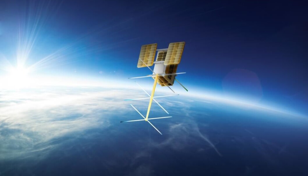 Den norske satellitten NorSat-2 veier bare 15 kilo og går for å være en småsatellitt. (Foto: Norsk Romsenter) Den norske satellitten NorSat-2 veier bare 15 kilo og går for å være en småsatellitt. (Foto: Norsk Romsenter)
