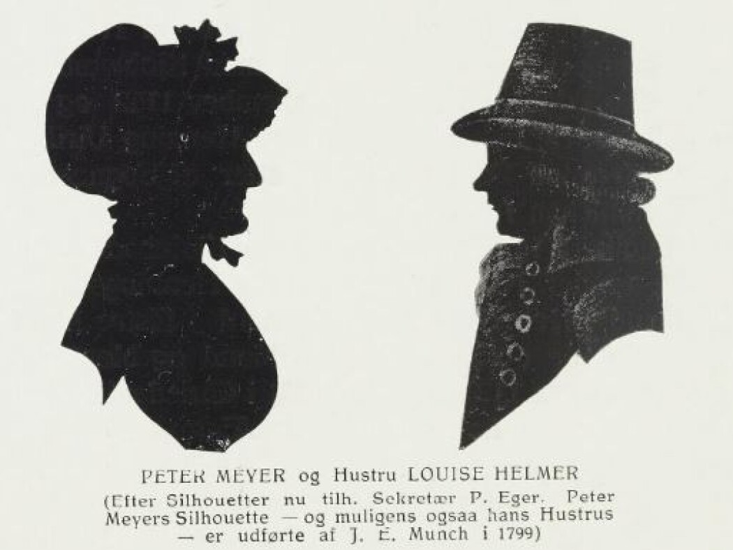 Silhuetter av Peter Meyer og Loise Helmer. Silhuetter av Peter Meyer og Loise Helmer.