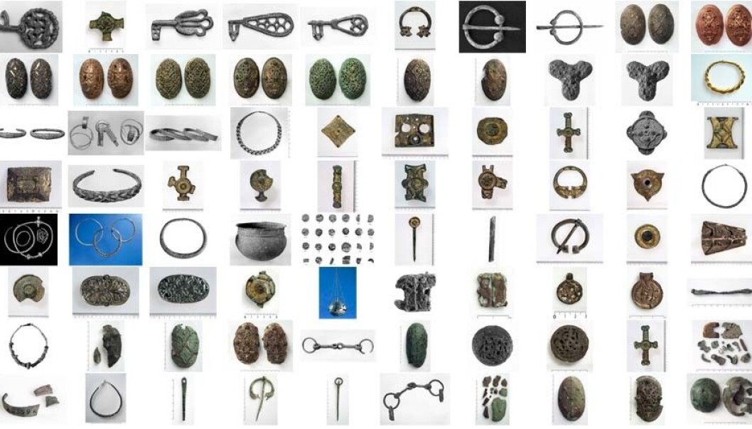 Kvinnesmykke og beslag frå vikingtida er blant tinga som er vekke frå Dei kulturhistoriske samlingar ved Universitetet i Bergen. (Montasje: På Høyden) Kvinnesmykke og beslag frå vikingtida er blant tinga som er vekke frå Dei kulturhistoriske samlingar ved Universitetet i Bergen. (Montasje: På Høyden)