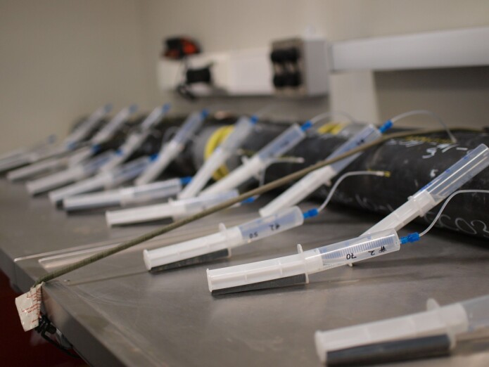 Vann som skal analyseres for isotoper dras ut fra dyphavskjerner. (Foto: Ulysses Ninnemann) Vann som skal analyseres for isotoper dras ut fra dyphavskjerner. (Foto: Ulysses Ninnemann)