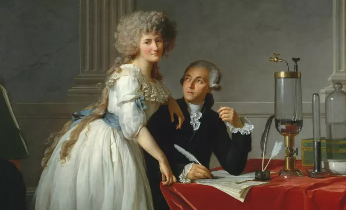 Kjemikerne Antoine Lavoisier og Marie-Anne Pierrette Paulze var gift. Sammen gjorde de et eksperiment som endret kjemien for alltid. (Maleri: Jacques-Louis David)