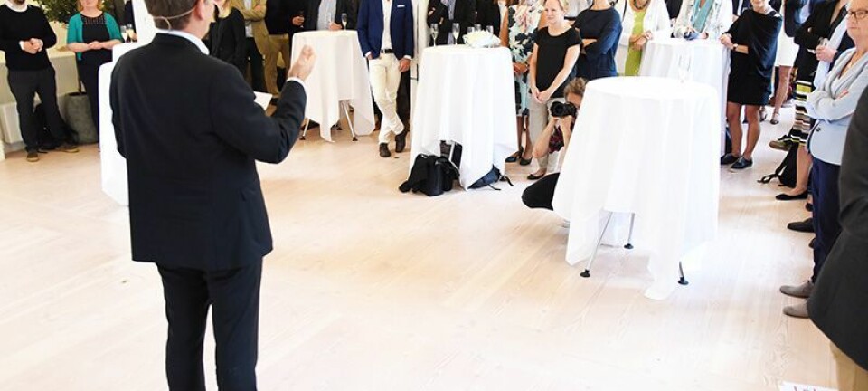 Den nye rektoren på Universitetet i Oslo, Svein Stølen, forteller hva han vil gjøre de neste fire årene. Publikum er folk fra det offentlige, næringsliv, akademia og andre.  (Foto: Ola Sæther)