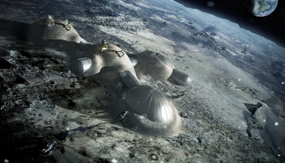 Slik kan en månebase se ut. (Grafikk: ESA/Foster & Partners)