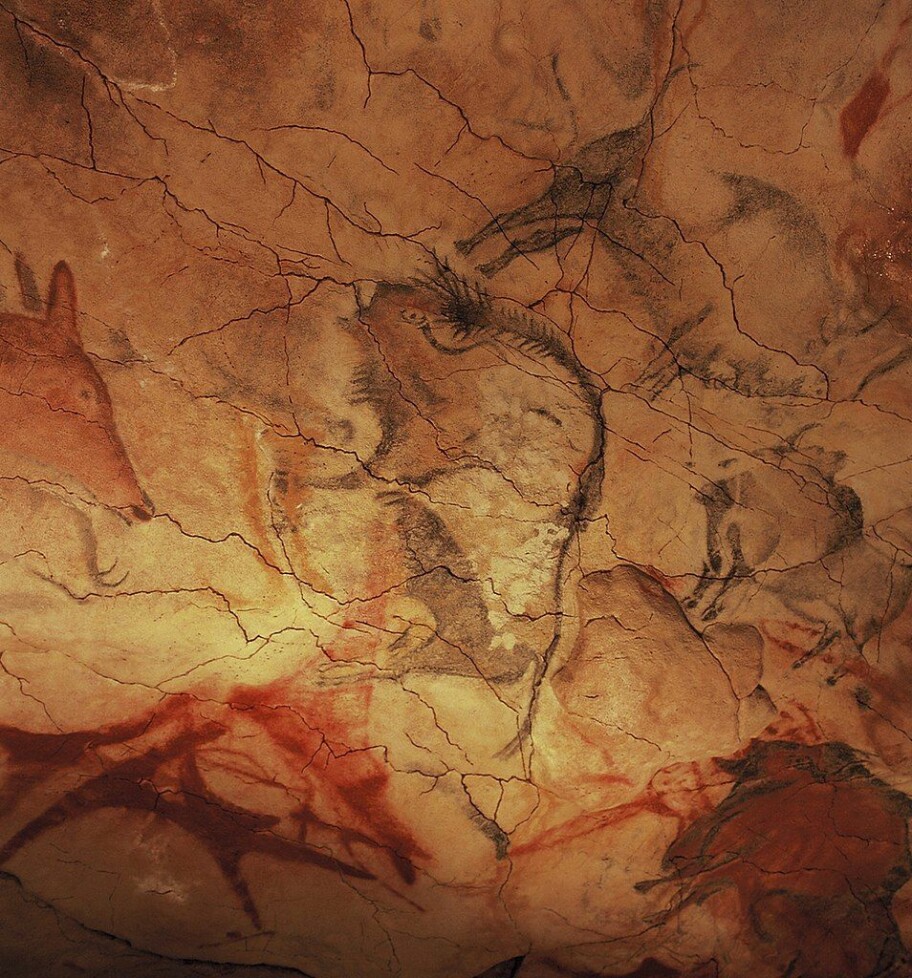 Tegninger av bison-okser fra taket i Altamira-grotten i Spania. De er sannsynligvis flere titusener av år gamle. (Bilde: Yvon Fruneau/CC BY-SA 3.0)