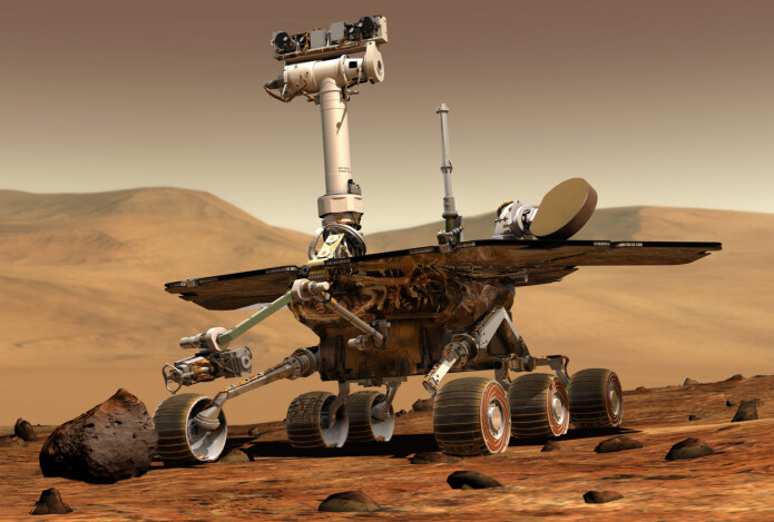 En kunstnerisk framstilling av de to tvillingroverne Spirit og Opportunity. (Illustrasjon: NASA/JPL/Cornell University) En kunstnerisk framstilling av de to tvillingroverne Spirit og Opportunity. (Illustrasjon: NASA/JPL/Cornell University)