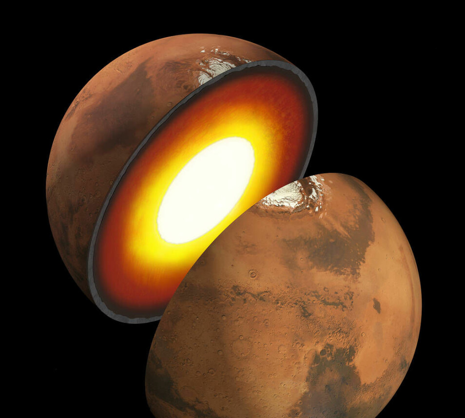 Forskerne har en del kvalifiserte gjetninger om hva som finnes inni Mars, men egentlig vet de ikke. (Illustrasjon: JPL, NASA)