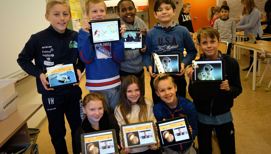 Barna i sjetteklasse på Prestrud skole var de første som fikk åpne UNG.forskning.no i dag. (Foto: Ingrid Schou) Barna i sjetteklasse på Prestrud skole var de første som fikk åpne UNG.forskning.no i dag. (Foto: Ingrid Schou)