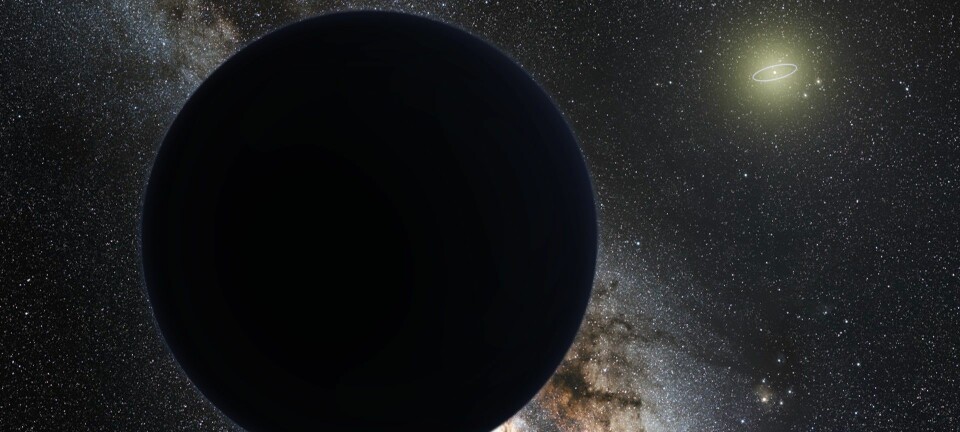 Planet ni, slik en kunstner ser den for seg. Solen sees til høyre i bildet, og den lille ringen representerer Neptuns bane.  (BildeTomruen, nagualdesign/ESO/CC BY-SA 4.0)