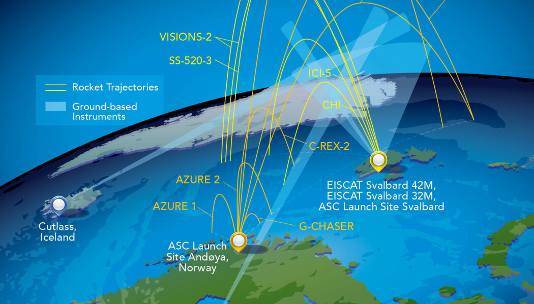 12 raketter: Grand Challenge Initiative - Cusp består av totalt 12 raketter. 4 skal opp i desember 2018. (Illustrasjon: NASA) 12 raketter: Grand Challenge Initiative - Cusp består av totalt 12 raketter. 4 skal opp i desember 2018. (Illustrasjon: NASA)
