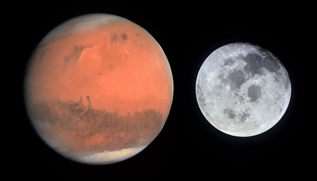 Mars eller månen. Hva blir det neste steget? De er ikke i riktig størrelse i forhold til hverandre. (Foto: NASA/Kollasje) Mars eller månen. Hva blir det neste steget? De er ikke i riktig størrelse i forhold til hverandre. (Foto: NASA/Kollasje)