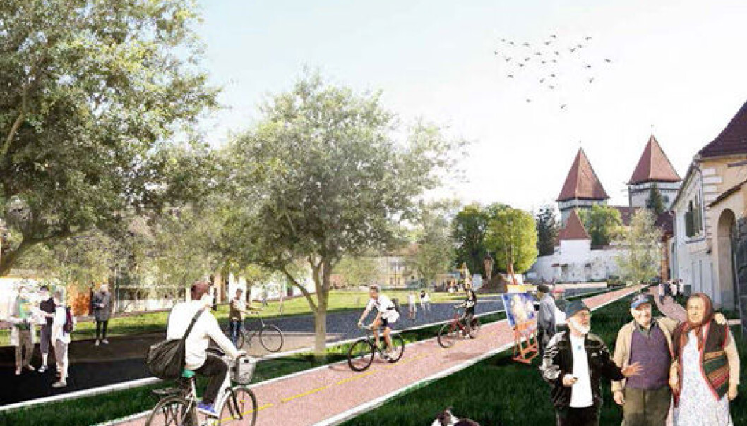 Arkitekstudenter fra flere land samarbeidet om å komme opp med nye løsninger for å modernisere landsbyen Dealu Frumos i Romania. Ved å bevare de historiske bygningene, håper arkitekter de kan gjøre utkantstrøk mer attraktive. (Studenttegning/UIS) Arkitekstudenter fra flere land samarbeidet om å komme opp med nye løsninger for å modernisere landsbyen Dealu Frumos i Romania. Ved å bevare de historiske bygningene, håper arkitekter de kan gjøre utkantstrøk mer attraktive. (Studenttegning/UIS)