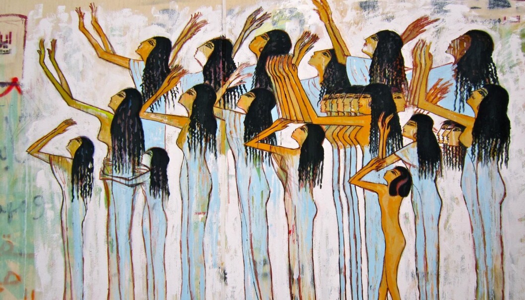 Flere gatekunstnere trakk inn gammel egyptisk kulturhistorie i sine verk. Alaa Awad brukte var en av dem som brukte slike referanser. (Foto: Gigi Ibrahim/ Flickr CC BY 2.0) Flere gatekunstnere trakk inn gammel egyptisk kulturhistorie i sine verk. Alaa Awad brukte var en av dem som brukte slike referanser. (Foto: Gigi Ibrahim/ Flickr CC BY 2.0)