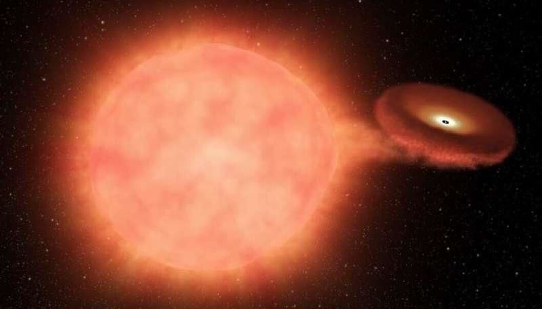 Forskerne er ikke enige om hvordan stjernesystemer ser ut før de eksploderer som supernovaer. En kunstner ser det for seg på denne måten. (Illustrasjon: NASA) Forskerne er ikke enige om hvordan stjernesystemer ser ut før de eksploderer som supernovaer. En kunstner ser det for seg på denne måten. (Illustrasjon: NASA)