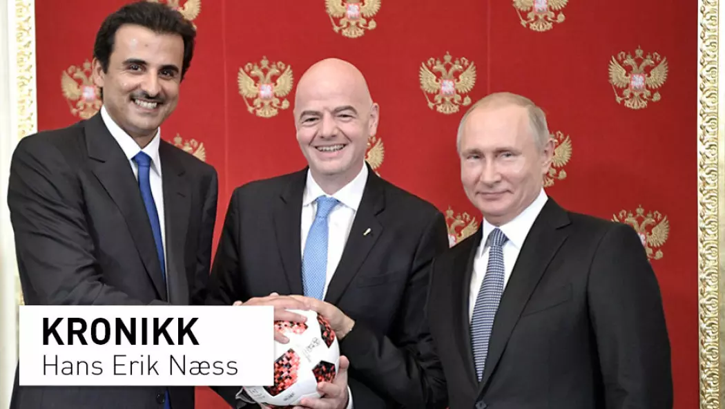 Fra venstre: Qatars Emir, Sheikh Tamim bin Hamad al-Thani, FIFA-president Gianni Infantino og Russlands president Vladimir Putin. (Foto: Alexei Nikolsky / Sputnik / AP / NTB Scanpix)