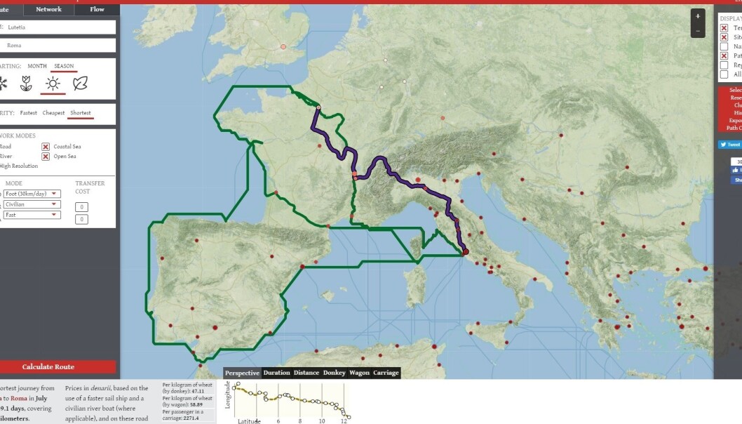 Hvor skal du reise hen i romerriket? (Bilde: Skjermdump/Orbis/CC BY NC 3.0) Hvor skal du reise hen i romerriket? (Bilde: Skjermdump/Orbis/CC BY NC 3.0)