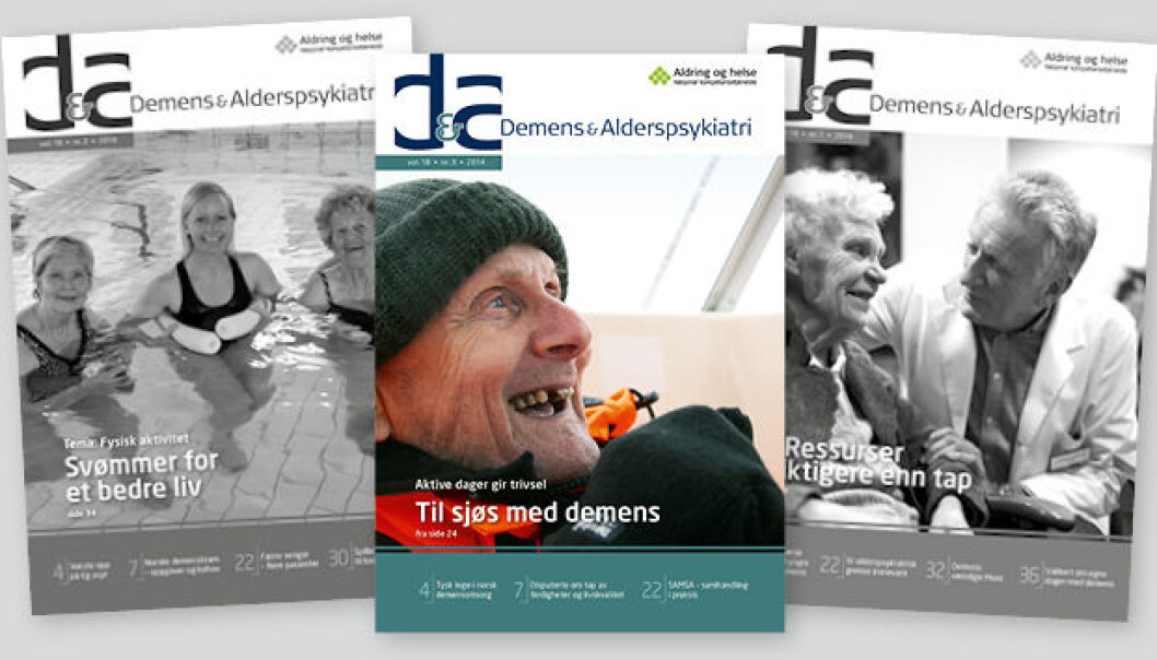 Demens og Alderspsykiatri er et fagblad for alle som arbeider innenfor, eller er engasjert i, norsk alderspsykiatri og demensomsorg. (Foto: Aldring og Helse) Demens og Alderspsykiatri er et fagblad for alle som arbeider innenfor, eller er engasjert i, norsk alderspsykiatri og demensomsorg. (Foto: Aldring og Helse)