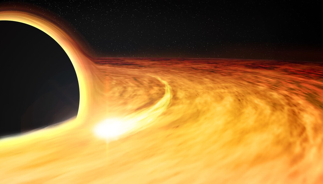 Slik ser forskerne for seg at en stjernerest snurrer rundt det sorte hullet. (Bilde: NASA/CXC/M. Weiss) Slik ser forskerne for seg at en stjernerest snurrer rundt det sorte hullet. (Bilde: NASA/CXC/M. Weiss)