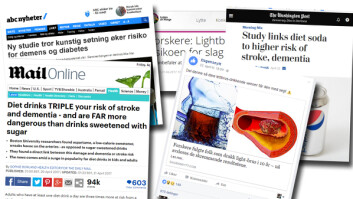 Nyheten om at lettbrus kunne føre til demens og hjerneslag gikk over hele verden. (Foto: (Faksimile fra ABC Nyheter, Daily Mail, P4, Washington Post og Dagensnytt)) Nyheten om at lettbrus kunne føre til demens og hjerneslag gikk over hele verden. (Foto: (Faksimile fra ABC Nyheter, Daily Mail, P4, Washington Post og Dagensnytt))