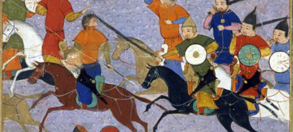 Mongolene sloss mot kinesere i slaget ved Yehuling i 1211. Bildet er fra en historisk arabisk tekst.  (Bilde: Sayf al-Vâhidî. Hérât)