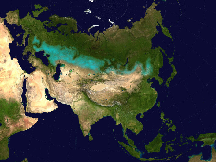 Det blå feltet viser de enorme steppene som strekker seg fra Europa og gjennom nesten hele Asia. (Foto: (Bilde: Offentlig eiendom)) Det blå feltet viser de enorme steppene som strekker seg fra Europa og gjennom nesten hele Asia. (Foto: (Bilde: Offentlig eiendom))