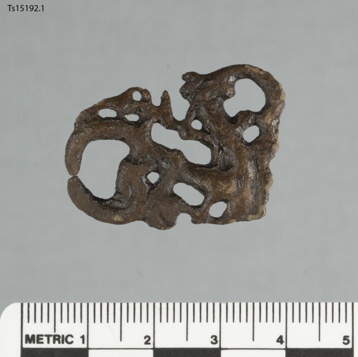 Figur 1: Urnesspenne funnet i Sortland kommune. Foto: Tromsø Museum – Universitetsmuseet. Fotograf: Julia Holmen Dammann. Figur 1: Urnesspenne funnet i Sortland kommune. Foto: Tromsø Museum – Universitetsmuseet. Fotograf: Julia Holmen Dammann.