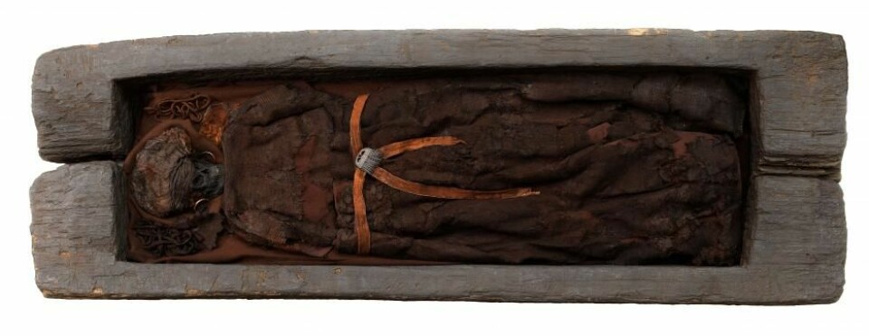 CT-skanningene avslørte også at Skrydstrup-kvinnen er svært godt bevart, noe som ofte er tilfellet for bronsealderens eikekistegraver. (Foto: Nationalmuseet)