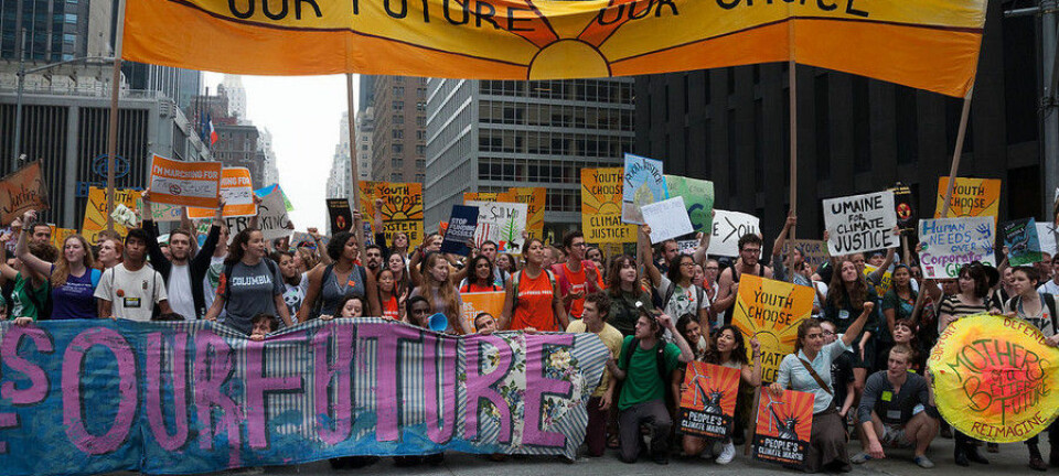 Bildet er frå ein marsj for klima i New York i 2014.  (Foto: Alejandro Alvarez)