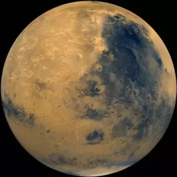 Mars er naboplaneten til jorden. Her finner vi fjell, sletter, vind og is ved polene. (Foto: NASA)