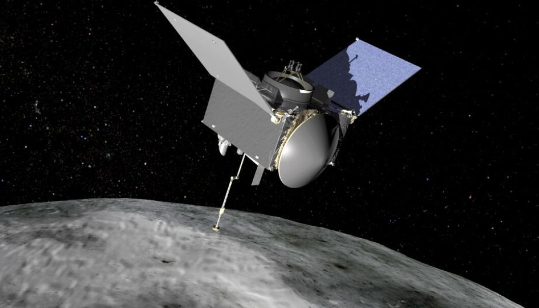 En kunstners illustrasjon av Osiris Rex-sonden, som skal skanne overflaten til asteroiden Bennu. (Foto: NASA) En kunstners illustrasjon av Osiris Rex-sonden, som skal skanne overflaten til asteroiden Bennu. (Foto: NASA)
