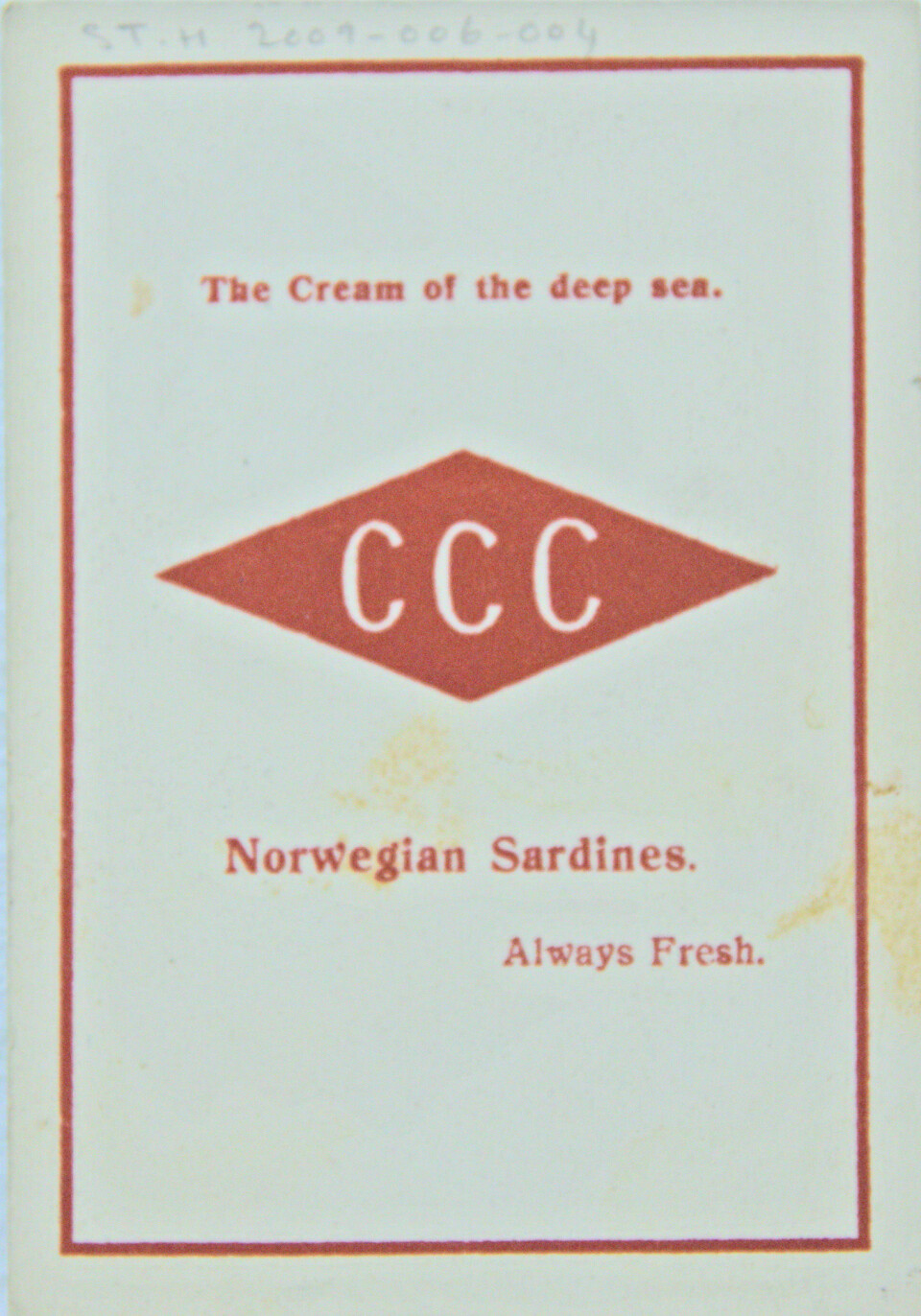 'The cream from the deep sea.' Ett av flere slagord brukt av Concord Canning Co. Foto: MUST/ Norsk hermetikkmuseum