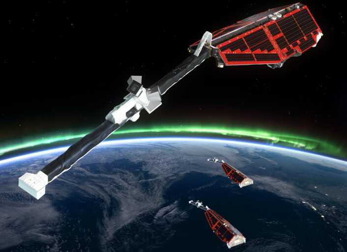De europeiske forskningssatellittene Swarm undersøker jordas magnetfelt og indre. (Foto: ESA/AOES Medialab) De europeiske forskningssatellittene Swarm undersøker jordas magnetfelt og indre. (Foto: ESA/AOES Medialab)