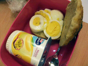 Rundstykke med egg og yoghurt. Rundstykke med egg og yoghurt.